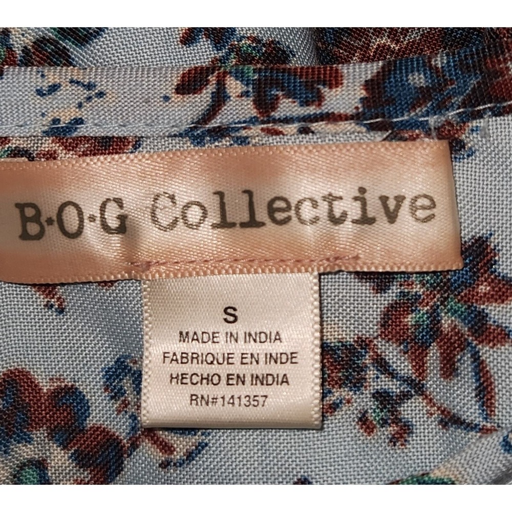 BOG Collective Boho Floral Print Tie Neck Mini Dress Women Size S - Picture 4 of 5